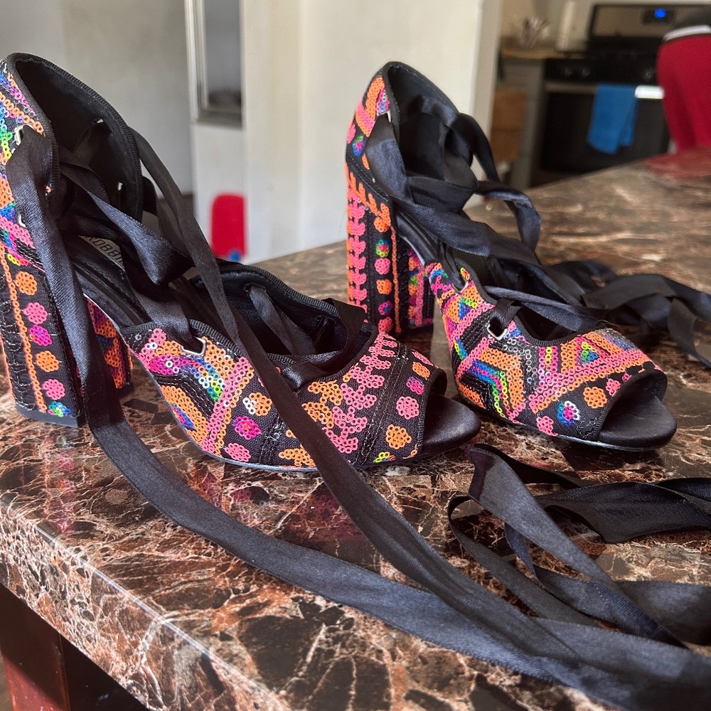 Sequin tribal lace up block heels (8)